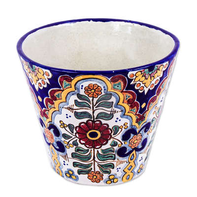 Macetero de cerámica, 'Talavera Tradition' - Macetero de cerámica estilo Talavera