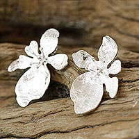 Pendientes colgantes de plata de ley - Aretes flor plata Taxco