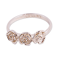 Hand Sculpted Taxco Silver Rose Ring from Mexico,'Sweetheart Rose Garland'