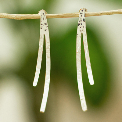 Sterling silver drop earrings, 'Branching Out' - Hammered Taxco Silver Earrings