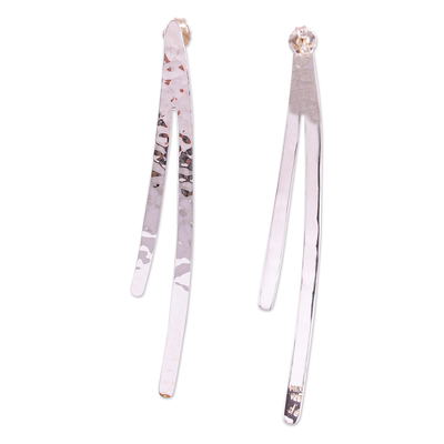 Sterling silver drop earrings, 'Branching Out' - Hammered Taxco Silver Earrings