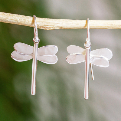 Sterling silver drop earrings, 'Flighty Friend' - Dragonfly Earrings in Sterling Silver