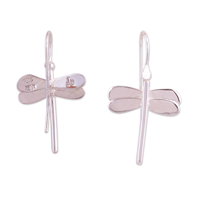Sterling silver drop earrings, 'Flighty Friend' - Dragonfly Earrings in Sterling Silver