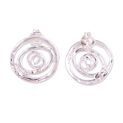 Sterling silver button earrings, 'Sea Swirl' - Spiral Sterling Silver Earrings