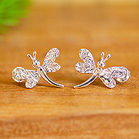 Sterling silver drop earrings, Taxco Butterfly