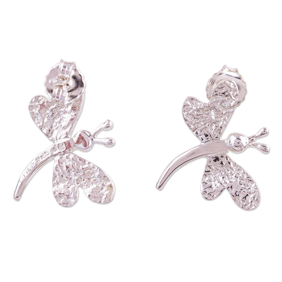Sterling silver drop earrings, 'Taxco Butterfly' - Butterfly Drop Earrings
