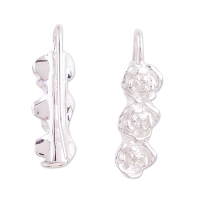 Sterling silver drop earrings, 'Roses of Taxco' - Artisan Crafted Rose Drop Earrings
