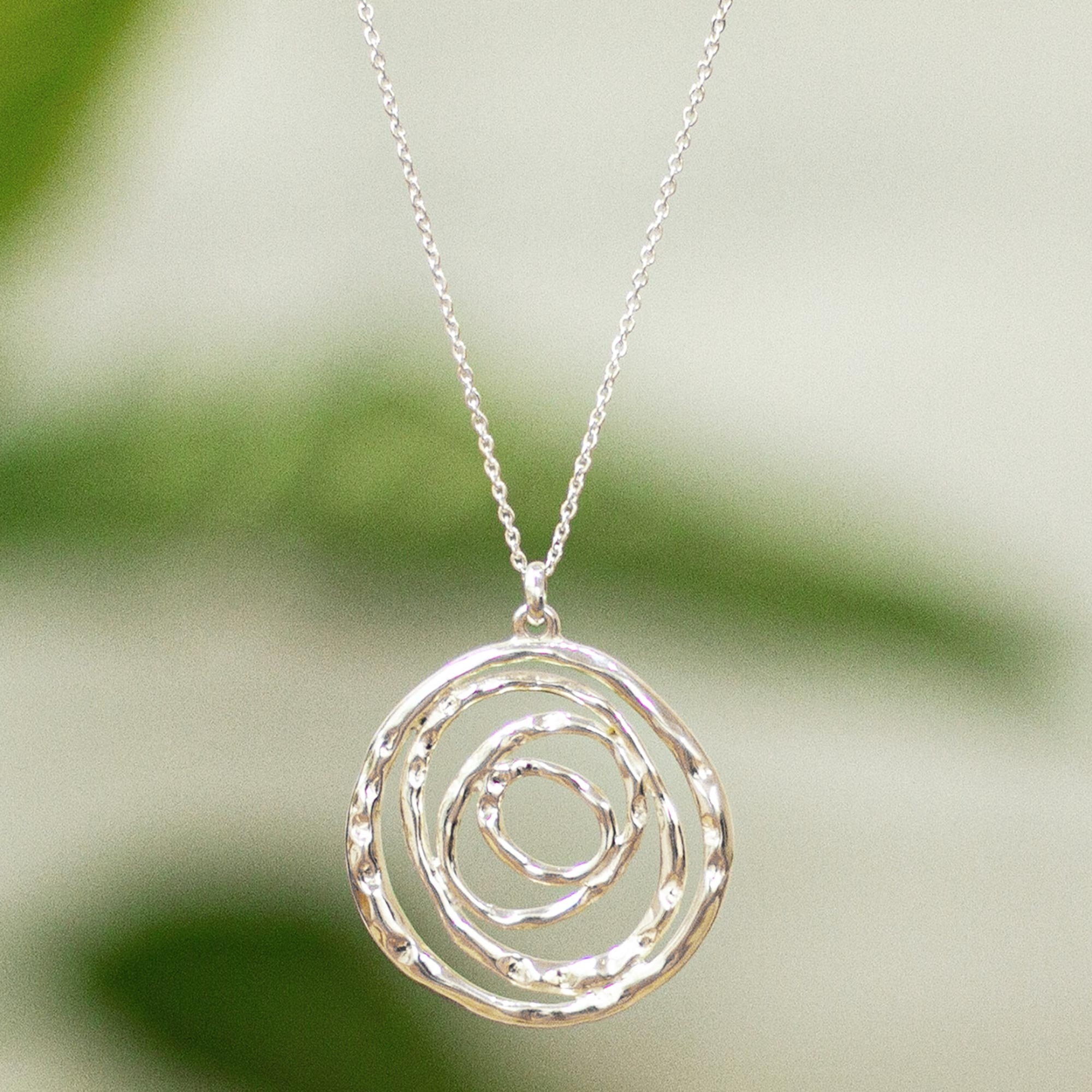 Taxco Silver Abstract Spiral Pendant Necklace from Mexico - Silver Swirl