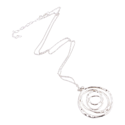 Collar colgante de plata de ley, 'Silver Swirl' - Collar colgante espiral abstracto de plata Taxco de México