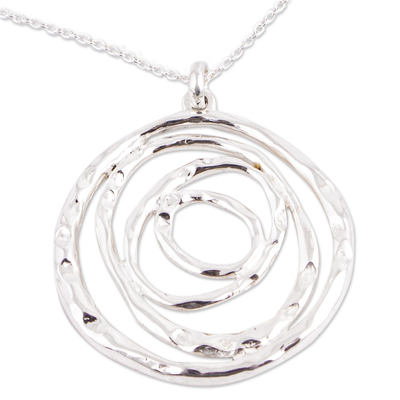 Sterling silver pendant necklace, 'Silver Swirl' - Taxco Silver Abstract Spiral Pendant Necklace from Mexico