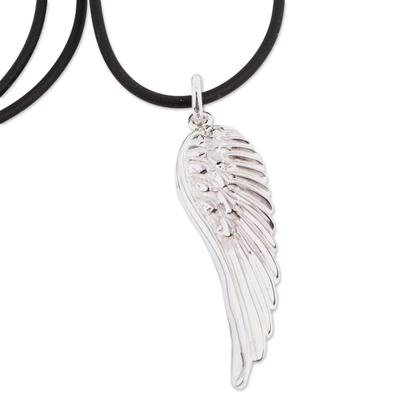 Men's sterling silver pendant necklace, 'Take Wing' - Men's Taxco Silver Wing Pendant Necklace from Mexico