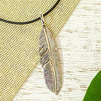 Men's sterling silver pendant necklace, 'Fly in the Wind'