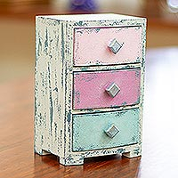 Wood jewelry chest, 'Vintage Charm' - Hand-Painted Wood Jewelry Chest