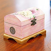 Decoupage wood jewelry box, 'Guanajuato Roses' - Floral Decoupage Jewelry Box
