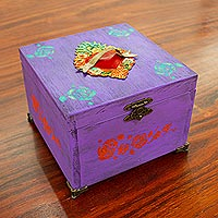 Wood jewelry box, 'Valiant Heart' - Heart Motif Jewelry Box