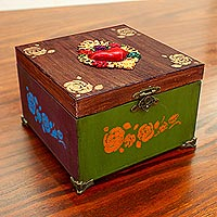 Wood jewelry box, 'Heart of Mexico' - Hand-Painted Wood Jewelry Box