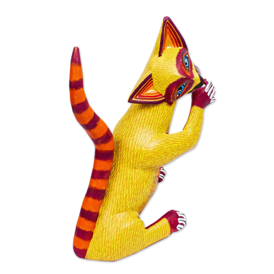 Wood alebrije sculpture, 'Sly Siamese' - Hand-Painted Cat Alebrije