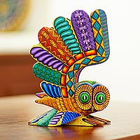 Wood alebrije sculpture, 'Ocotlan Owl' - Multicolored Owl Alebrije