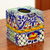 Ceramic tissue box cover, 'Hacienda Colors' - Hand-Painted Tissue Box Cover