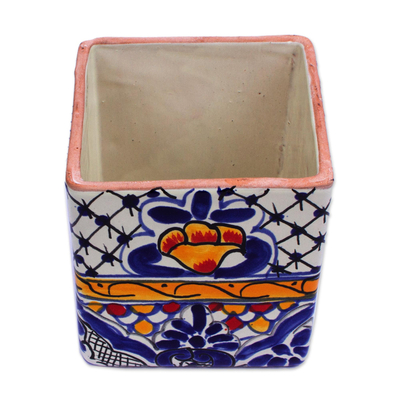 Ceramic tissue box cover, 'Hacienda Colors' - Hand-Painted Tissue Box Cover