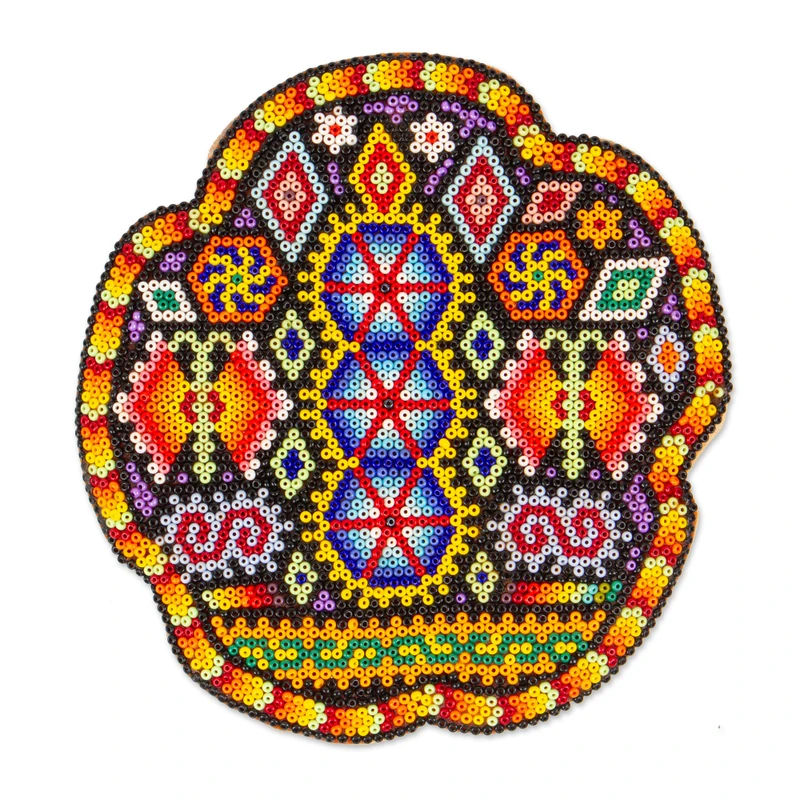 Handmade Mexico Huichol Candle Beadwork Nierika Art - Candle