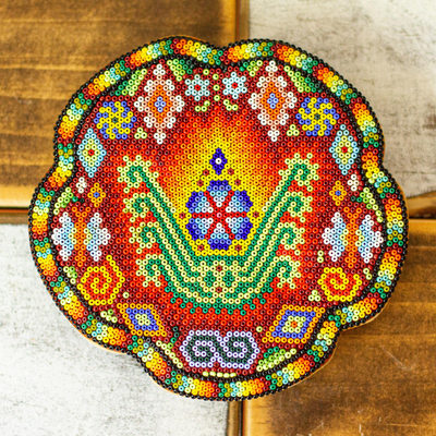 Wanddekoration aus Perlen – Handgefertigte mexikanische Huichol-Nierika-Peyute- und Maisperlenarbeit
