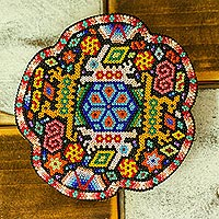 Beadwork wall decor, 'eARThiness' - Handmade Mexico Huichol Nierika Rabbit Deer Beadwork