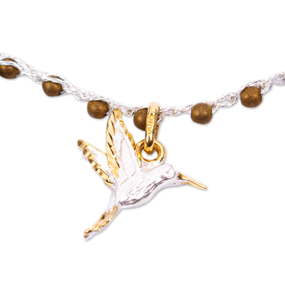 Gold accented multi-gemstone jewellery set, 'Golden Wings' - Multigem Hummingbird Themed jewellery Set