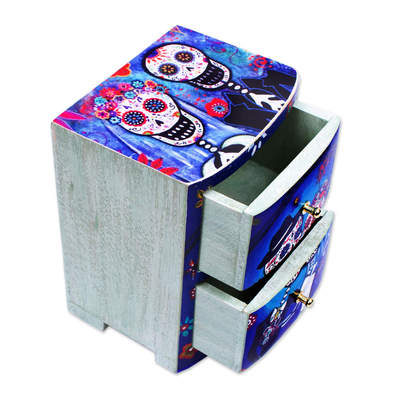 Decoupage jewelry chest, 'Deadly Couple' - Day of the Dead Themed Jewelry Chest