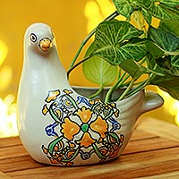 Ceramic flower pot, 'Esperanza' - Hand-Painted Ceramic Dove Planter