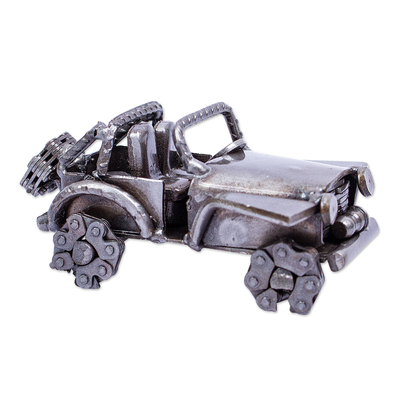Recycled auto parts figurine, 'Mini Rustic Jeep' - Small Rustic Jeep Sculpture