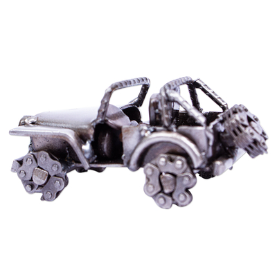 Recycled auto parts figurine, 'Mini Rustic Jeep' - Small Rustic Jeep Sculpture