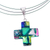 Dichroic art glass cross necklace, 'Colors of Growth' - Artisan Crafted Iridescent Dichroic Art Glass Cross Necklace thumbail