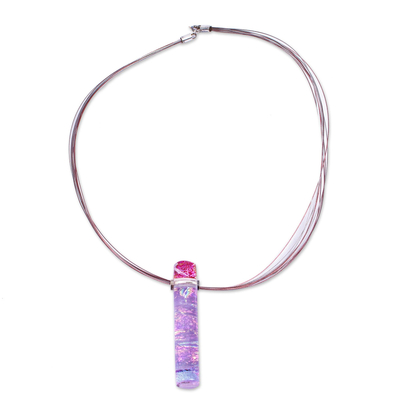 Dichroic art glass pendant necklace, 'Color Illusion' - Handcrafted Dichroic Art Glass Necklace in Many Colors