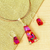 Dichroic art glass jewelry set, 'Glorious Pyramid' - Red & Rose Dichroic Art Glass Jewelry Set thumbail