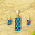 Dichroic art glass jewelry set, 'Caribbean Islands' - Blue & Aqua Dichroic Art Glass Necklace & Earrings Jewelry thumbail