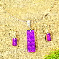 Dichroic art glass jewelry set, 'Fuchsia Fantasy' - Shimmering Fuchsia Dichroic Art Glass Necklace-Earrings Set