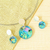 Dichroic art glass jewelry set, 'Luminous Discs' - Aqua Dichroic Art Glass Necklace & Earrings Jewelry Set (image 2) thumbail