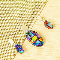 Dichroic art glass jewelry set, 'Colorful Luminosity'