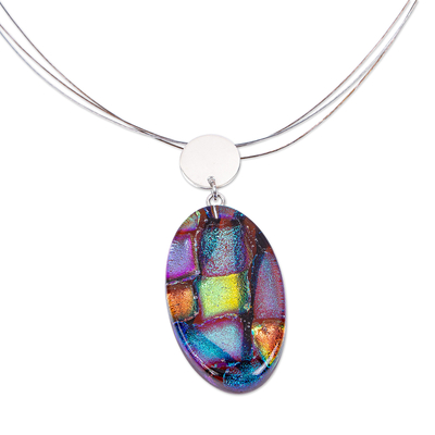 Dichroic art glass jewellery set, 'colourful Luminosity' - colourful Dichroic Art Glass Necklace & Earrings jewellery Set