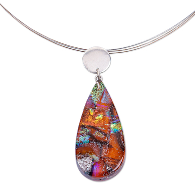 Juego de joyas de cristal de arte dicroico - Juego de collar y aretes de vidrio de arte dicroico en colores soleados