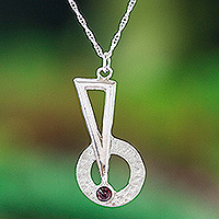 Garnet pendant necklace, 'Bright Comet' - Sterling Silver and Garnet Pendant Necklace