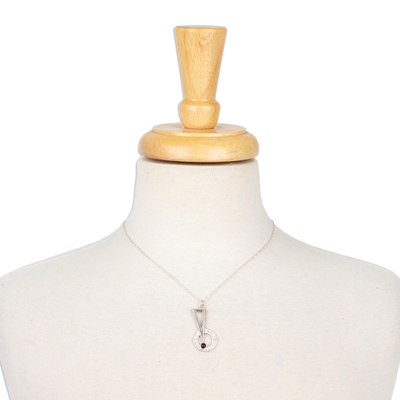 Halskette mit Granat-Anhänger - Halskette mit Anhänger aus Sterlingsilber und Granat