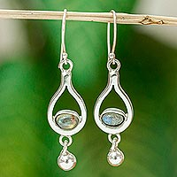 Labradorite dangle earrings, 'Mesmerizing Glow' - Handmade Labradorite Earrings