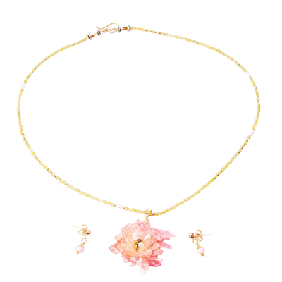 Begonia Flower Jewelry Set with Gemstones