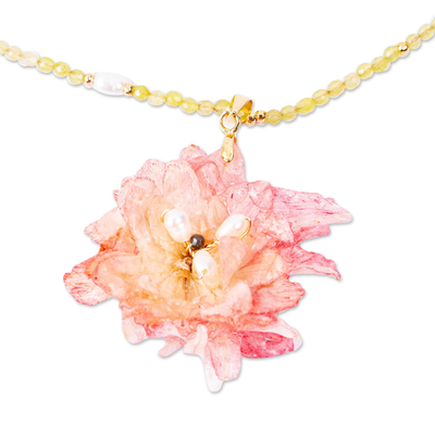 Natural flower and gemstone jewellery set, 'Begonia Beauty' - Begonia Flower jewellery Set with Gemstones