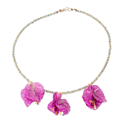 Peridot and natural flower jewelry set, 'Bougainvillea Beauty' - Natural Flower Jewelry Set with Gemstones