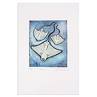 Aquatint print, 'Manta Rays' - Original Manta Ray Print