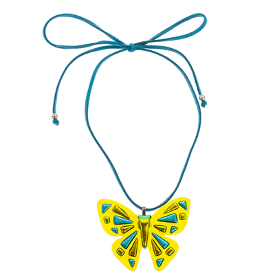 Halskette mit Anhänger aus geschmolzenem Glas - Schmetterlings-Halskette mit Anhänger aus geschmolzenem Glas, handgefertigt in Mexiko