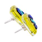 Art glass stud earrings, 'Sun Fusion' - Handmade Yellow and Blue Fused Glass Earrings